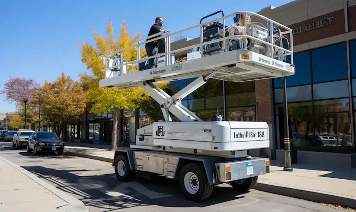 man standing top white work truck 852340 52982